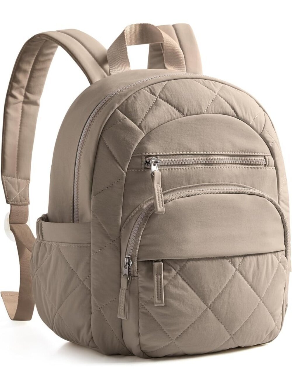 Women's Camel lightweight taslan fabric Zipper Quilted Backpack College Bag